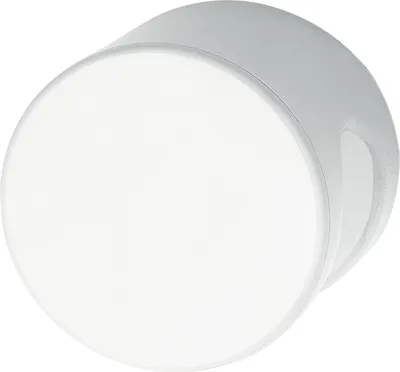 A close-up, isolated shot of a white door knob against a white background.