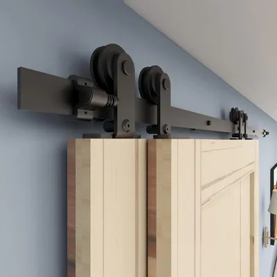 Imagen del producto de Kit de corredera para puerta deslizante, tipo bypass, con guía de aluminio de 200 cm, capacidad de carga de 150 kg, para armarios