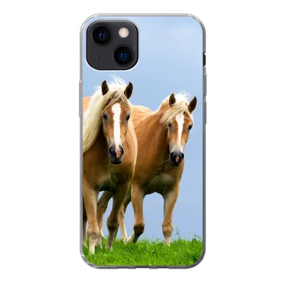 Produktbild von MuchoWow® Handyhülle Schutzhülle Hülle für iPhone 13 Pferde - Gras - Luft Silikon Softcase Handy Hülle - Karteninhaber