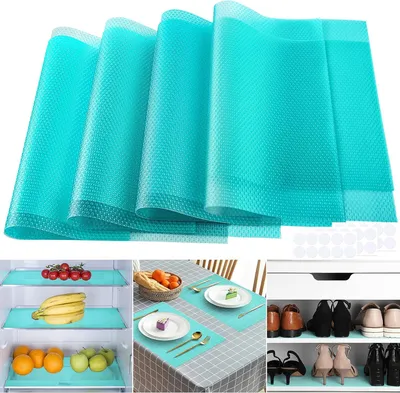 Obrázek produktu pro Podložky pod ledničku, 8 kusů, rozměr 45 x 29 cm, vyrobené z materiálu EVA vhodné pro styk s potravinami, voděodolné a protiskluzové, vhodné pro skleněné police v lednicích, kuchyňských skříňkách a zásuvkách