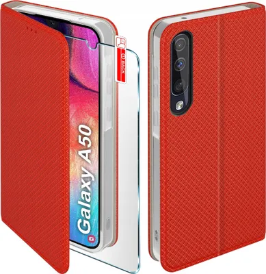 Immagine prodotto di Etui z klapką do Samsung A50 | A50s A30s Zamykane Czerwone Futerał Szkło 9H