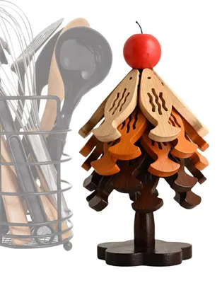 Image de Lot de 5 sous-verres en bois en forme de sapin de Noël