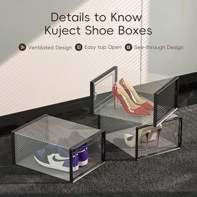 Produktbild von Großer transparenter Kunststoff-Schuh-Box-Organizer für Schrank, stapelbar mit Abdeckungen, perfekt für Vorraum