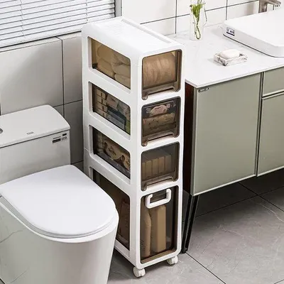Produktbild von Famanu Aufbewahrungsbox mit Rollen und Griffen - Weiß - 17 x 83 x 42,5 cm