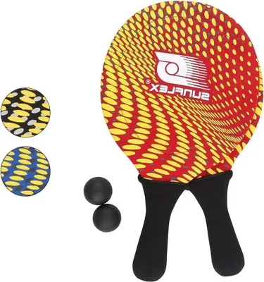 Productafbeelding van Beachball set - Rackets en ballen - Buiten spelen - Neopreen materiaal - 2 rackets 2 ballen - Rood geel