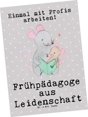 Produktbild von Mr. & Mrs. Panda Ansichtskarte Frühpädagoge Leidenschaft - Grau Pastell - Geschenk, Ansichtskarten, Ausbildung, Studium, Postkarten, Spruch, Grußkarte, Lustig, Fotokarte