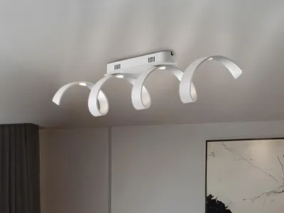 Produktbild von Designer LED Deckenleuchte Spirallampe Weiß Silber Breite 80cm, Wohnzimmerlampe