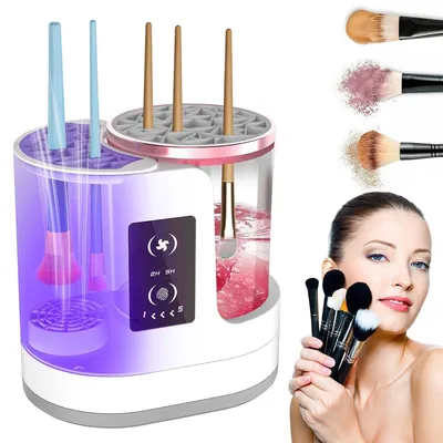 Produktbild von Make-up-Pinsel-Reinigungsmaschine, Make-up-Pinsel-Reiniger, Flip-Reinigung, Trocken- und Nasstrennung, geeignet für Mädchen als Geschenk