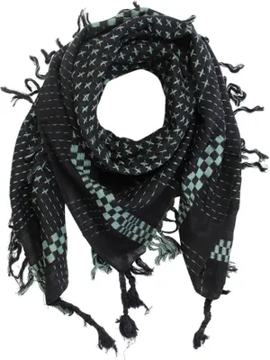 Produktbild von Palästinensches Tuch – Keffiyeh aus Baumwolle – mit Sternen- und Schachbrettmuster – in Schwarz, Olivgrün