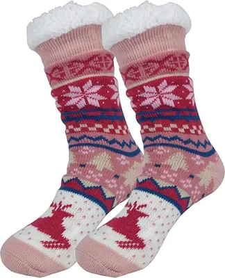Produktbild von MEGAGROUP 3 Paar Kuschelsocken Damen Hüttenschuhe Wintersocken Anti-Rutsch-Klebepunkte 36-41 rot