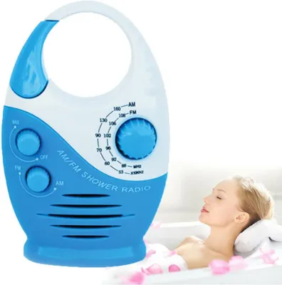 Produktbild von Wasserdichtes Duschradio – Mini-AM/FM-Radio – Musik zum Aufhängen – Eingebauter Lautsprecher für die Nutzung im Badezimmer im Freien – Blau