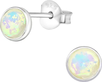 Produktbild von 925 Sterling Silber Ohrstecker mit synthetischem Opal in weiß oder grün Farbe - Weiß