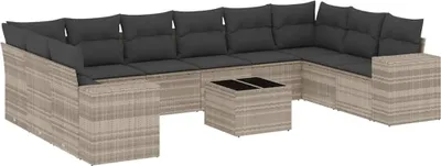 Produktbild von vidaXL 11-tlg. Garten-Sofagarnitur mit Kissen Hellgrau Poly Rattan