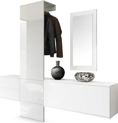 Produktbild von Vladon Garderobe Wandgarderobe Carlton Set 1,  Germany, Korpus in Weiß matt / Paneel in Weiß Hochglanz