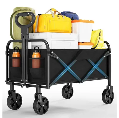 Produktbild von Faltbarer Bollerwagen - Klappbarer Transportwagen - Große Kapazität - Robuster Stahlrahmen - 600D Oxford-Gewebe - Für Camping, Strand, Garten