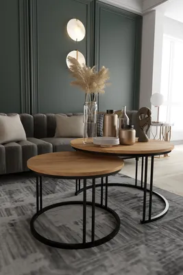 Produktbild von Runder Couchtisch 2 in 1 ROXY Sofatisch Kaffeetisch Wohnzimmer (schwarz und goldene Eiche)