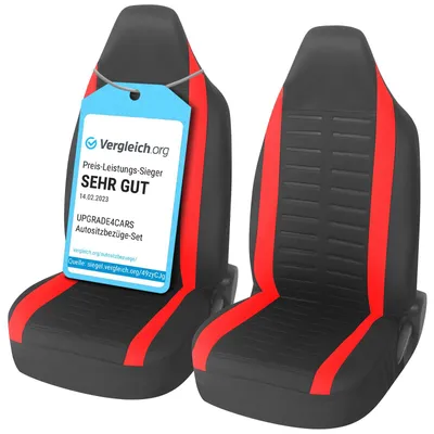 Image de Ensemble de housses de sièges Upgrade4cars pour sièges de pilote | Housse de siège avant de couleur rouge | Housses de sièges universelles avec appuie-tête intégré | Accessoires pour l'intérieur de la voiture, décoration