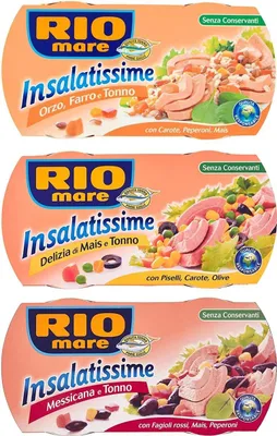 Produktbild von Rio Mare Insalatissime testpaket - Insalatissime Delizia di Mais e Tonno Pinne Gialle 2 x 160g + Insalatissime alla Messicana e Tonno Pinne Gialle 2 x 160g + Insalatissime Orzo, Farro e Tonno 2 x 160g