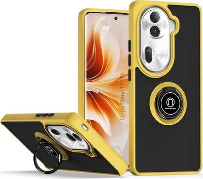 Produktbild von Hülle für Oppo Reno11 Pro Ring Halter Ständer Matte Transluzent TPU Bumper Stoßfest Schutzhülle Gelb