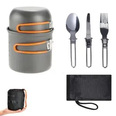 Imagen del producto de Juego de cocina para camping de AIORBER, ideal para actividades al aire libre, portátil, para 1-2 personas, ligero y compacto, color naranja