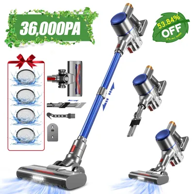 Image de Aspirateur sans fil Aiibot avec une puissance d'aspiration de 50 000 Pa, autonomie de 60 minutes, fonction debout, idéal pour les foyers avec des animaux domestiques, aspirateur sans fil, brosse anti-enroulement