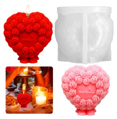 Produktbild von Silikonform für Kerzen in Herzform mit Rosenmotiven