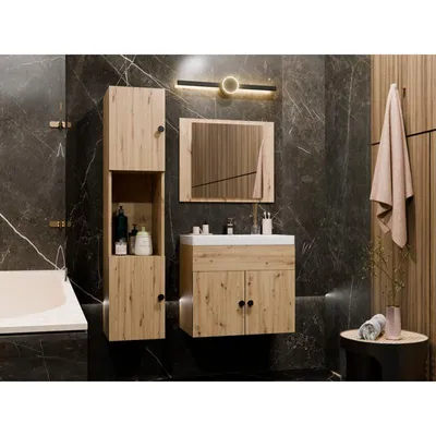 Produktbild von Badezimmermöbel-Set Carlos-6 Eichefarbe Artisan + Waschbecken + Mit spiegel