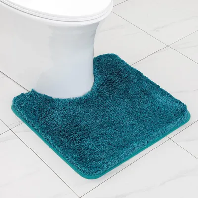 Obrázek produktu pro Podložka do koupelny ve tvaru U, protiskluzová, tyrkysová, 50x50 cm, mikrovlákno, savá