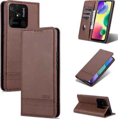 Produktbild von Xiaomi Redmi 10C Leder Hülle, Klapphüllen Brieftasche Magnetverschluss Ständer Schutzhülle für Xiaomi Redmi 10C Kaffee