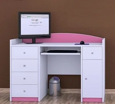 Produktbild von Happy Babies Computertisch mit Tastaturablage, Bürotisch mit Tastaturablage, 5 Schubladen, 1 Ablage, 125x89x60, Motive, Aufkleber zur Auswahl, Kinder