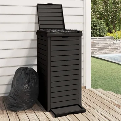 Image de The Living Store Poubelle d'extérieur noire 41 x 41 x 86 cm Polypropylène
