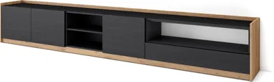 Produktbild von TV-Schrank, Lowboard, 310x37x50cm, Für TV-Geräte bis zu 80", Fernsehtisch, Schwarz Eiche