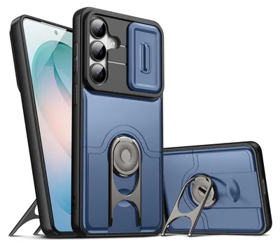 Image de Coque de téléphone pour Samsung Galaxy A57 avec protection pour l'appareil photo et anneau de fixation/support, coque hybride résistante aux chocs, bleue