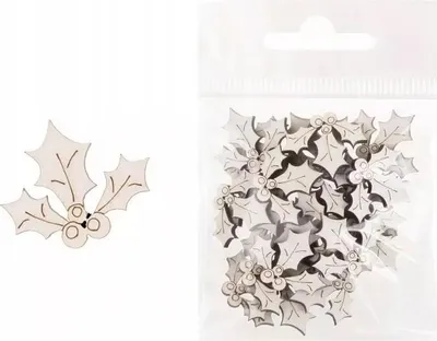 Obrázok produktu pre Drewniane dekoracje ostrokrzewu do decoupage i scrapbookingu 24 sztuki