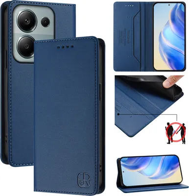Produktbild von Lederhülle für Xiaomi Poco M6 Pro 4G/Redmi Note 13 Pro 4G Hülle Flip Brieftasche Kartenfächern Ständer Schutzhülle Blau