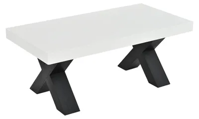 Image de Table basse - Table basse rectangulaire - 100 x 50 x 40 cm - Finition haute brillance - MDF - Pieds en forme de X - Blanc et noir