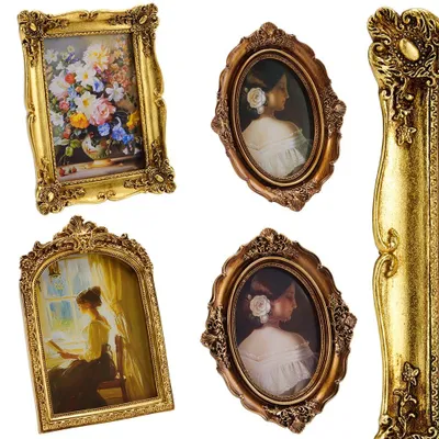 Obrázok produktu pre Omgoods - Sada vintage zlatých rámov na fotografie - 4 kusy vhodné na dekoráciu stien a stolov