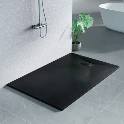 Produktbild von Heilmetz Duschwanne 140x90cm Duschtasse Steinoptik Rutschfeste Extraflach Langlebigem SMC Schwarz Rechteckig Brausetasse