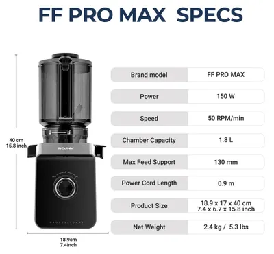 Produktbild von Kaltpress-Entsafter - Slow Juicer - Filterlos - 130 mm Große Einfüllöffnung - 150 W - Doppelwalzen-System - Eiscremefunktion