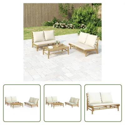 Produktbild von The Living Store 3-tlg. Garten-Lounge-Set mit Kissen Creme Bambus