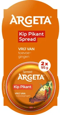 Produktbild von Argeta Kip Pikant Aufstrich 2x95g, würziger Hähnchenaufstrich, Doppelpack 190g