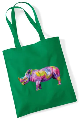 Produktbild von Huuraa Jutebeutel Nashorn Colorful 10 Liter Kelly Green Baumwolle Tasche Geschenkidee