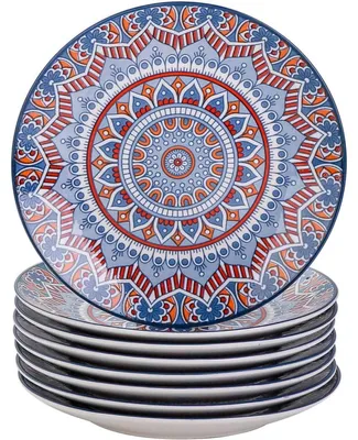 Obrázok produktu pre Servírovací taniere na zákusky, porcelán, sada 8 kusov, motív mandaly, tyrkysová farba, priemer 21,2 cm, v štýle českého dizajnu