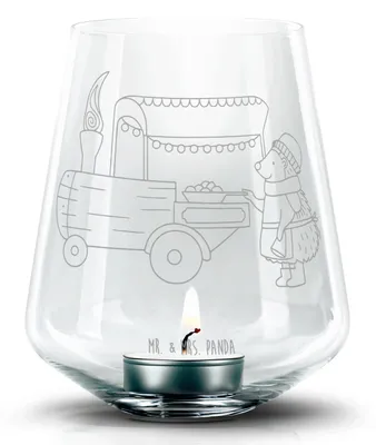 Produktbild von Mr. & Mrs. Panda Glas Windlicht Igel Maronen - Transparent - Geschenk, Teelichthalter, Weihnachtsmarkt, Laterne, Weihnachten, gravur, Kerzenhalter, Kastanien, Duft