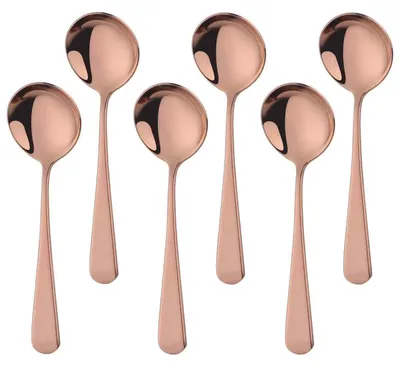 Obrázek produktu pro Sada polévkových lžic z nerezové oceli, 6 kusů, kulatá dezertní lžíce 16 cm, na kaši, ovoce, jogurt