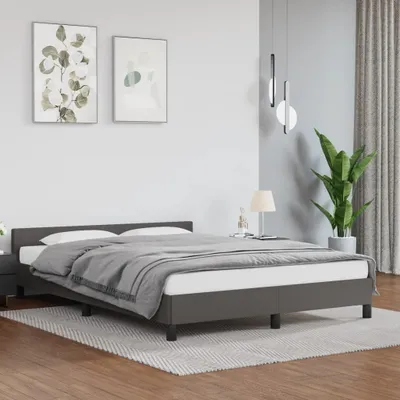 Produktbild von The Living Store Bettgestell mit Kopfteil Grau 140x190 cm Kunstleder