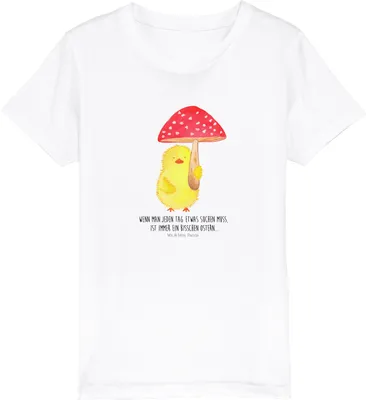 Produktbild von Mr. & Mrs. Panda Organic Kinder T-Shirt Küken Fliegenpilz 12-14 Jahre (152/164) - Weiß - Geschenk, Jungen, Kurzarm, Ostern, Kindershirt, Teenager, Ostergrüße, Glückspilz