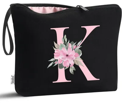 Productafbeelding van Cosmetica tas A-Z, personaliseerbaar met initialen, zwart, katoen