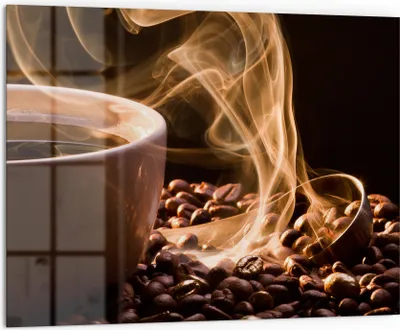 Produktbild von DEQORI Küchenrückwand Glas 80x60 cm 'Rauchige Kaffeeaura' Spritzschutz Bad Rückwand Küche