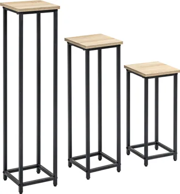Immagine prodotto di Set di 3 supporti per piante: sgabello e porta-vasi in acciaio nero e naturale per giardino e balcone